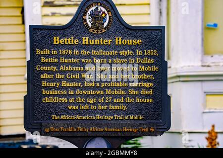 A historic marker stands in front of the Bettie Hunter House, Aug. 1, 2021, in Mobile, Alabama. Stock Photo