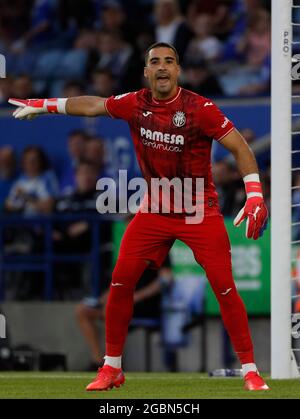 Leicester, England, 4th August 2021.  Sergio Asenjo of Villarreal during the Pre Season Friendly match at the King Power Stadium, Leicester. Picture credit should read: Darren Staples / Sportimage Stock Photo