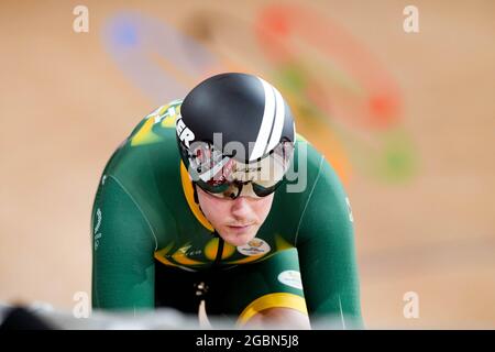 Shizuoka, Japan. 4th Aug, 2021. Jean Spies (RSA) Cycling : Men's Sprint Qualifying during the Tokyo 2020 Olympic Games at the Izu Velodrome in Shizuoka, Japan . Credit: Shutaro Mochizuki/AFLO/Alamy Live News Stock Photo