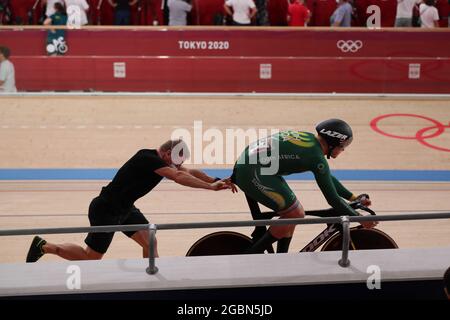 Shizuoka, Japan. 4th Aug, 2021. Jean Spies (RSA) Cycling : Men's Sprint Qualifying during the Tokyo 2020 Olympic Games at the Izu Velodrome in Shizuoka, Japan . Credit: Shutaro Mochizuki/AFLO/Alamy Live News Stock Photo