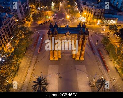 Panoramic view of Barcelona with Triumphal Arch Stock Photo