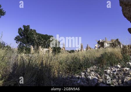 Ruins of Belchite village in the province of Zaragoza, Spain after the Spanish Civil War Stock Photo