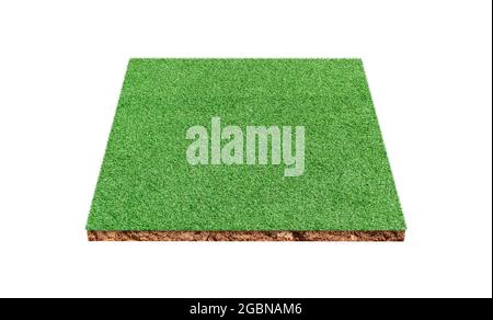 Soil cubic cross section with green grass field isolated on white ...