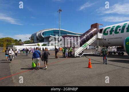 Labuan Bajo, Indonesia - June 28 2021: A Citilink flight lands at the
