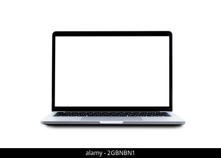 Modern Laptop computer with blank screen isolated on white background. Stock Photo