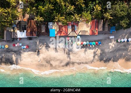 Top down view of the stunning virgin white sand beach near Candidasa in eastern Bali, Indonesia Stock Photo