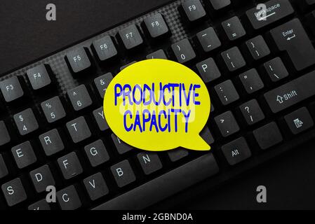 Text caption presenting Productive Capacity. Internet Concept the maximum possible output of a production plant Editing And Retyping Report Spelling Stock Photo