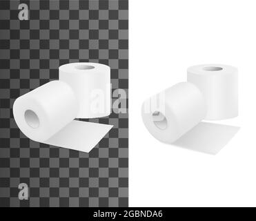 Toilet roll, realistic toilet paper, vector 3D isolated mockups. Toilet paper rolls, hygiene wipe and WC tissue towel, blank isolated tape on transpar Stock Vector