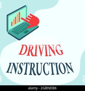 Sign displaying Driving Instruction. Conceptual photo detailed information on how driving should be done Laptop Drawing Showing Graph Growth Hand Stock Photo