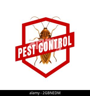 Cockroach pest control vector sign icon. Cockroach or roach pest insect and bug red prohibition sign for pest control service emblem, pesticide or ins Stock Vector