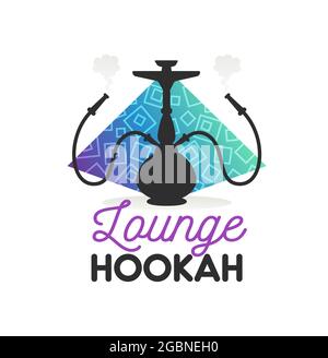 Hookah lounge icon, shisha bar and restaurant vector symbol. Egyptian or Arabian lounge bar icon for hookah or shisha smoking, premium leisure and ent Stock Vector