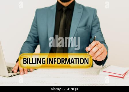 Hand writing sign Billing Information. Business idea address connected to a specific form of payment Remote Office Work Online Presenting Business Stock Photo