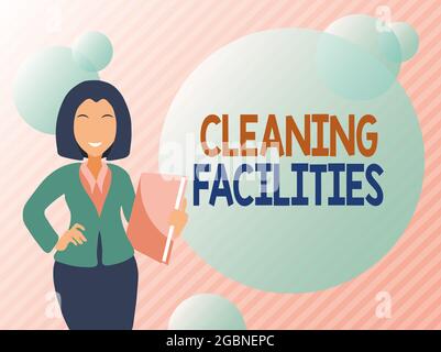 Handwriting text Cleaning Facilities. Word Written on Place or equipment provided for a cleaning purposes Abstract Discussing Important News Stock Photo