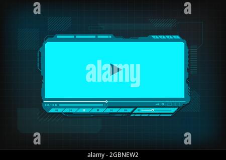 HUD video player futuristic screen interface. Vector digital Ui, ux hi-tech skin, web design for online movie content playing. Ski-fi template with pl Stock Vector