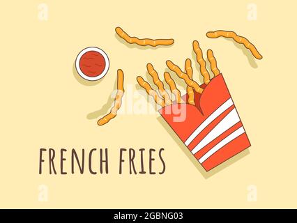 Cute French Fries Fast Food Background Vector Illustration With Refreshing Ingredients. Tasty Image Meal in Flat Style Design Stock Vector