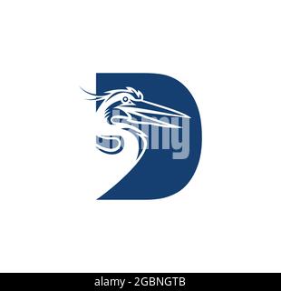 A Vector Illustration of Stork Initial Letter D Stock Vector