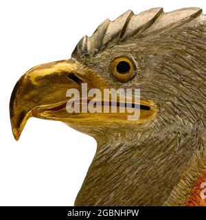 Metal Eagle Head Sculpture Close-up  (Metallurgical Art). Stock Photo