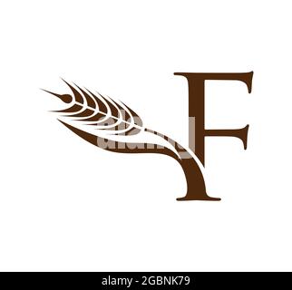 A vector illustration set of Grain and Wheat Monogram Initial Letter F Stock Vector