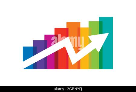 A Vector Illustration of Multicolor Bar with Rising Up Arrow Stock Vector