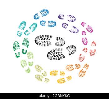 A vector ILlustration of Shoe Print Multicolor Sign with multi color on white background Stock Vector