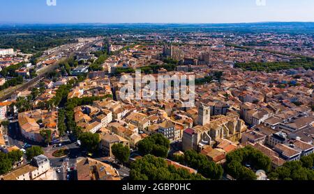 Aerial view of district of Narbonne with apartment buildings Stock Photo