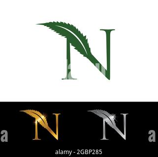 A Vector Illustration of Cannabis Leaf Monogram Initial Letter Logo Stock Vector