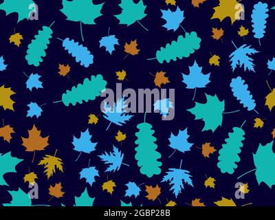 Autumn leaves seamless pattern. Colorful falling leaves, leaf fall. Oak and maple. Autumn background for printing, wrapping paper and advertising. Vec Stock Vector