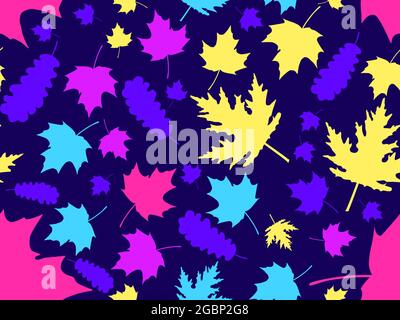 Autumn leaves seamless pattern. Colorful falling leaves, leaf fall. Oak and maple. Autumn background for printing, wrapping paper and advertising. Vec Stock Vector