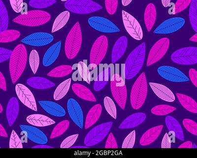 Colorful autumn leaves seamless pattern. Purple, pink and blue leaves. Falling leaves. Background for printing on paper, banners and promotional items Stock Vector