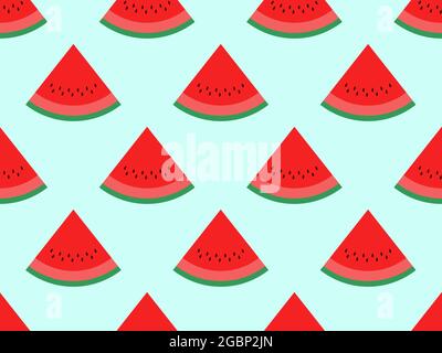 Watermelon slices seamless pattern. Triangular slice of watermelon with seeds. Summer fruit background for printing, wrapping paper and advertising. V Stock Vector