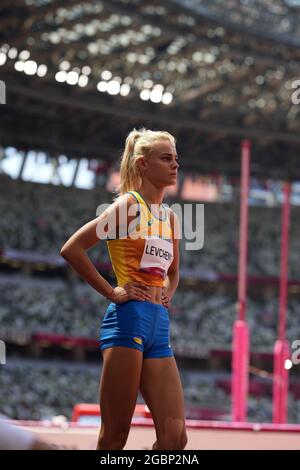 5th August 2021; Olympic Stadium, Tokyo, Japan: Tokyo 2020 Olympic summer games day 13; Womens Heptathlon, LEVCHENKO Yuliya (Ukraine) about to high jump Stock Photo