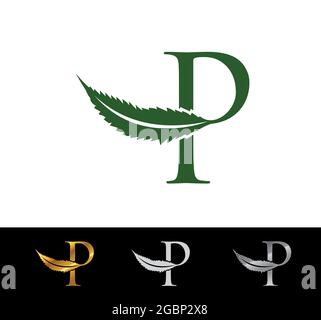 A vector Illustration of Cannabis Leaf Monogram Initial Letter P Stock Vector