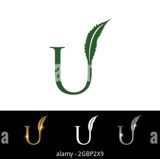 A Vector Illustration of cannabis leaf monogram initial letter U Stock Vector