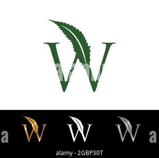 A Vector Illustration of cannabis leaf monogram initial letter W Stock Vector
