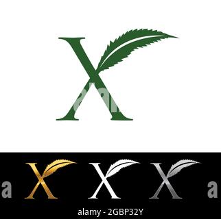 A Vector Illustration of cannabis leaf monogram initial letter X Stock Vector