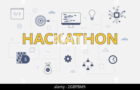hackathon concept with icon set template banner with modern blue color ...