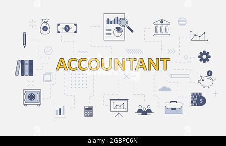 bookkeeping concept with icon set template banner with modern blue ...
