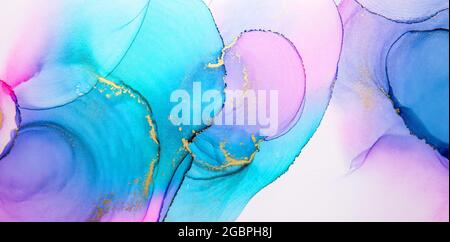 Alcohol ink colors translucent. Abstract multicolored marble texture background. Design wrapping paper, wallpaper. Mixing acrylic paints. Modern fluid Stock Photo