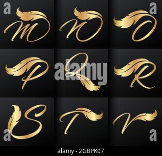 Luxury logo design collection. Golden emblems with initials and feature decorative for branding logo, corporate identity and wedding monogram design. Stock Vector