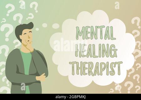 Conceptual caption Mental Healing Therapist. Word Written on helping a person express emotions in healthy ways Registering Social Media Account Stock Photo