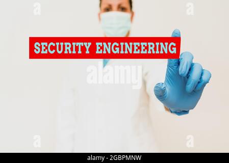 Text sign showing Security Engineering. Word Written on focus on the security aspects in the design of systems Demonstrating Medical Ideas Presenting Stock Photo