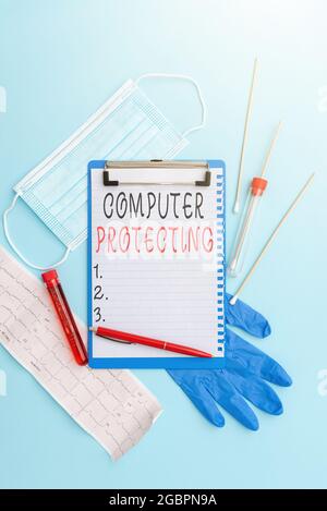 Text sign showing Computer Protecting. Business approach protecting computer against unauthorized intrusions Writing Important Medical Notes Stock Photo