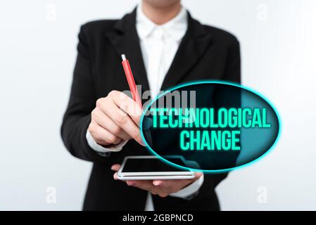 Conceptual display Technological Change. Conceptual photo increase in the efficiency of a product or process Presenting New Technology Ideas Stock Photo