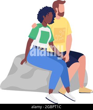 Loving couple sitting on rock on semi flat color vector characters Stock Vector