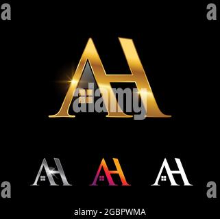 A vector ILlustration set of Golden Monogram Letter AH Real Estate Stock Vector