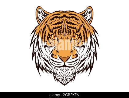 Tiger head vector illustration. Isolated on white background. For print, poster, sticker, logo, tattoo, emblem, and others. Stock Vector