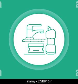 Sponge and detergent color button icon. Kitchen and bathroom cleaning. Outline pictogram for web page, mobile app, promo. Stock Vector