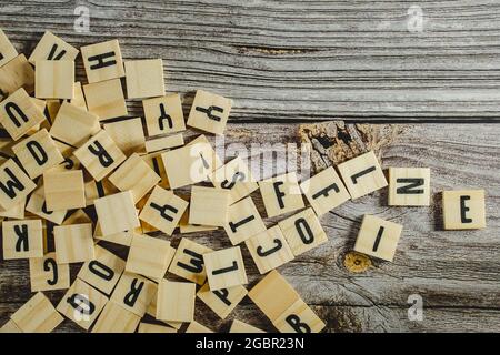 empty space on a wooden background Word Written In Wooden Cube on wood background Stock Photo