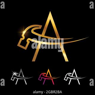 A vector Illustration set of Golden Monogram Hammer Letter A Stock Vector