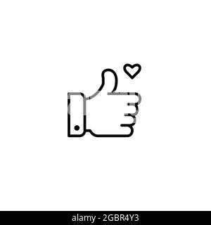 Like icons. Thumbs up with small heart. Pixel perfect, editable stroke Stock Vector